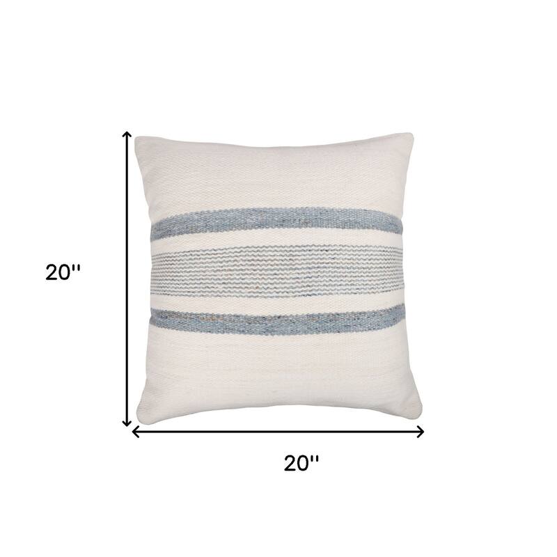 20" Blue and White Striped Throw Pillow