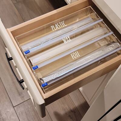 OnDisplay Luxe Acrylic 3-in-1 Plastic Wrap/Wax Paper/Aluminum Foil/Cling Wrap Dispenser for Drawer or Wall Mountable