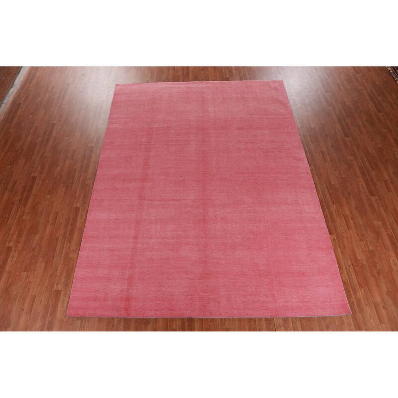 Hand Knotted Oriental 100% Wool Carpet Modern Solid Pink Gabbeh Area Rug - 12' 2'' X 9' 0''