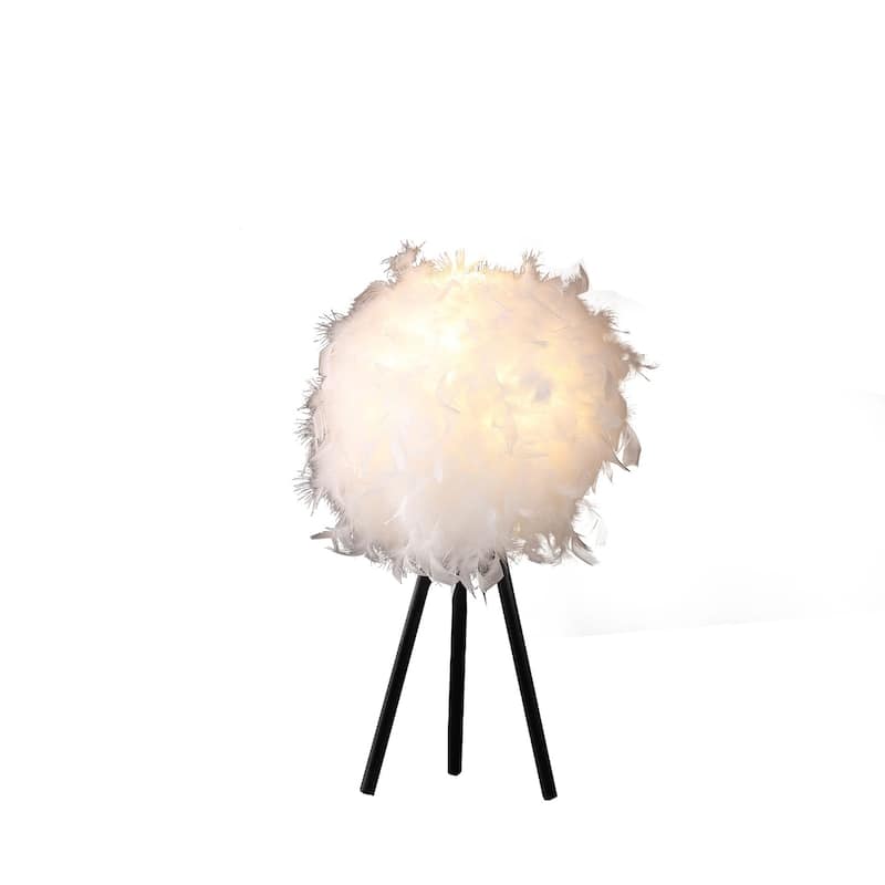 21" Modern Tripod Table Lamp with Faux Feather Shade - 13" x 13" x 20.5"