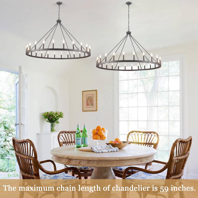 24 - Light 52in. Lagre Dimmable Wagon Wheel Chandelier Farmhouse Round Vintage Candle Style Light - N/A