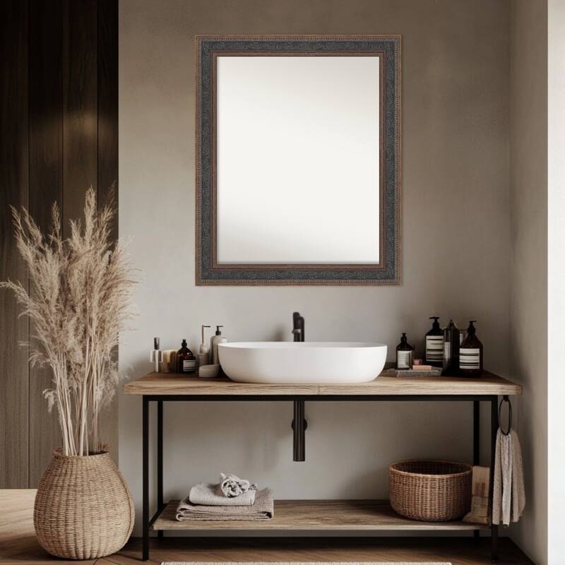 Attic Aged Non-Beveled Wood Framed Bathroom Vanity Wall Mirror