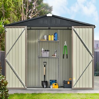 8ft x 6ft Outdoor Metal Storage Shed with Vents and Adjustable Height ...