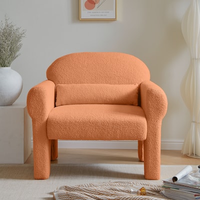 Modern teddy fabric accent chair with lumbar pillow for living room