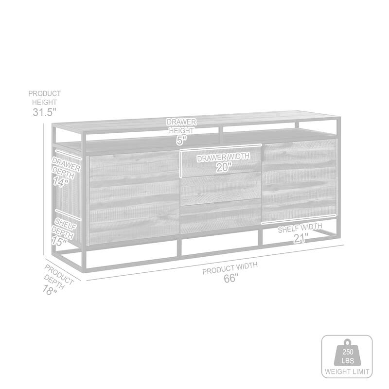 Ludgate 66" Modern Farmhouse Solid Acacia Wood 3 Drawer Sideboard Buffet Storage Cabinet