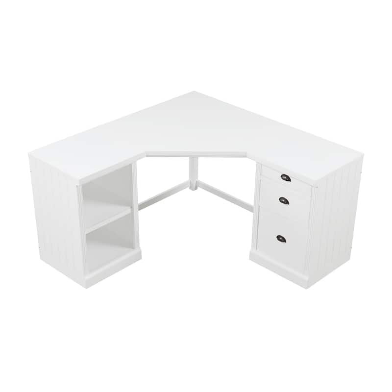 Modern L-Shaped Office Desk Corner Writing Desk Executive Desk with Open Shelves and Storage Silent Drawers