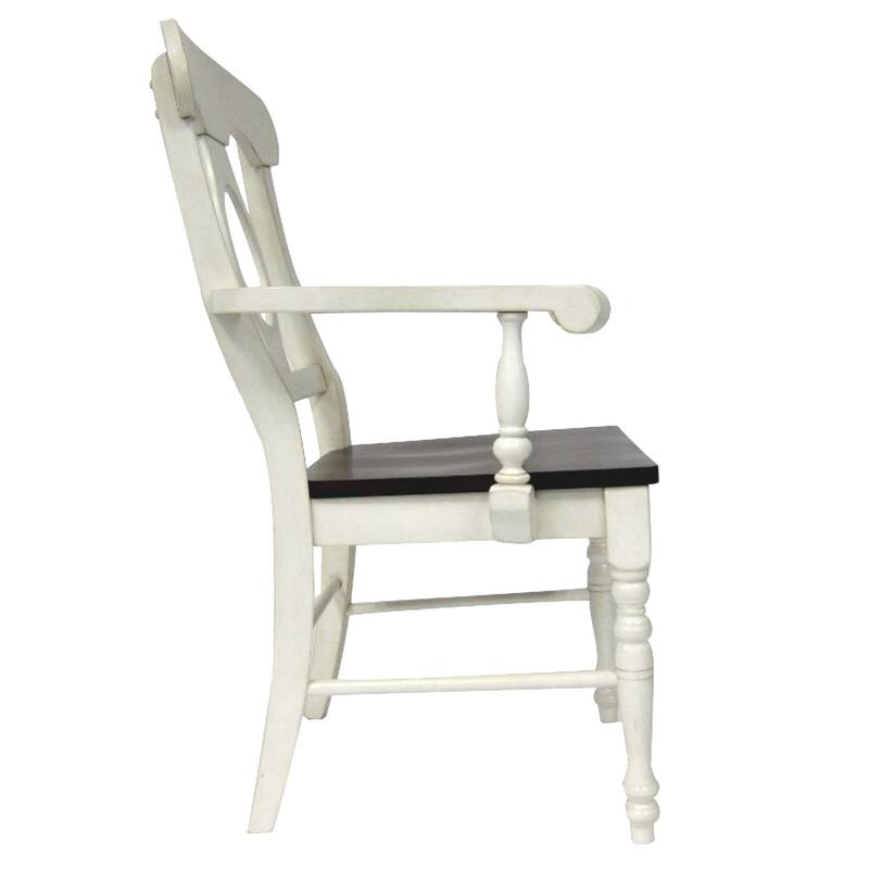 Coastal Dining Chairs Set of 2 - Armchairs, Antique White & Chestnut Brown Wood