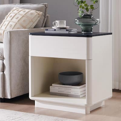 Modern Nightstand with Charging Station, End Table, Wood Beside Table