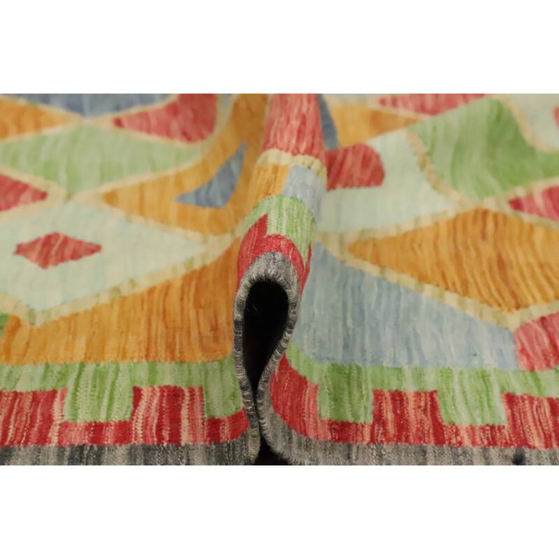 Hand Woven Oriental 100% Wool Carpet Southwestern Tribal Multi-Colored Kilim Area Rug - 9' 8'' X 8' 4''