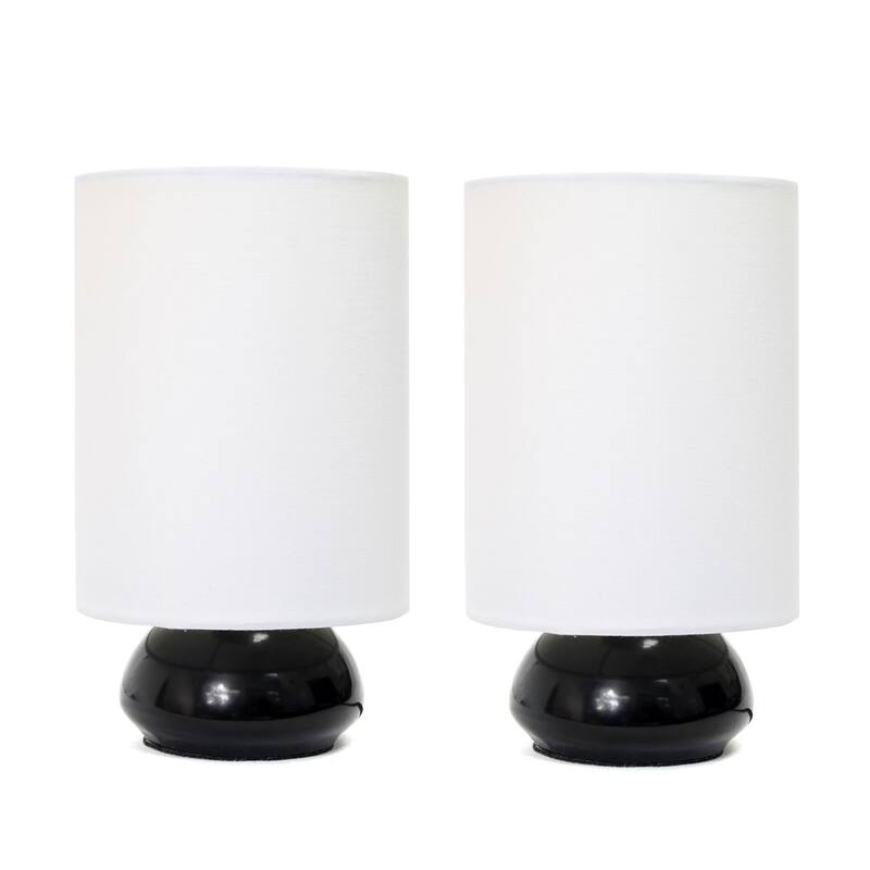 Simple Designs Gemini Colors 2 Pack Mini Touch Table Lamp Set with Fabric Shades - Black/White