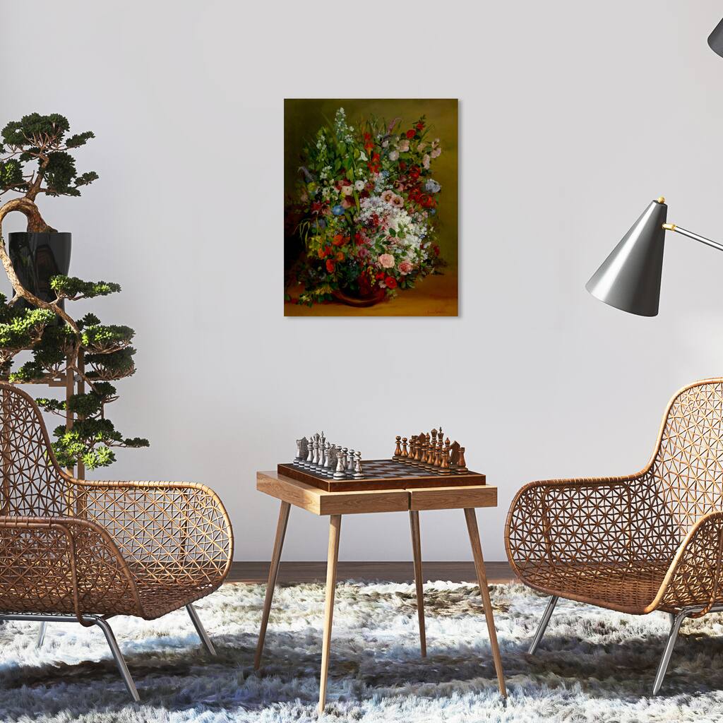 Wynwood Studio Canvas Floral and Botanical Gustave Courbet - Bouquet of Flowers Brown and Traditional Wall Art Canvas Print