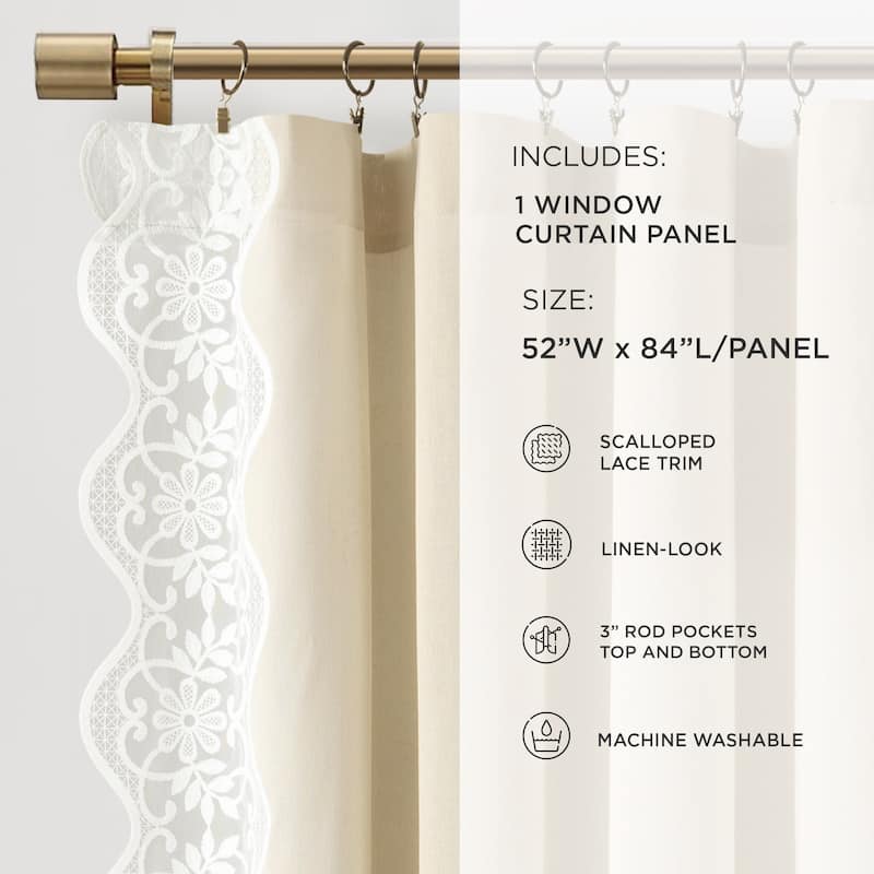 Lush Decor Scalloped Edge Lace Border Window Panel Single 52x84 - 84" x 52"