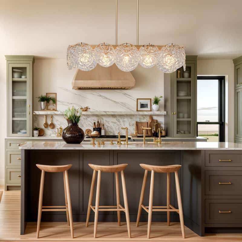 Modern Glam 5-Light Gold Chandelier Rectangle Island Light for Kitchen Dining Room - 33" L x 9" W x 7.5" H