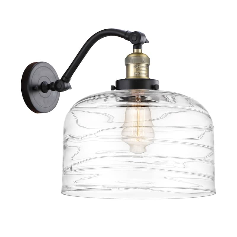 Innovations Lighting 515-1W-13-12-L Bell Sconce Bell 13" Tall Wall - Black Antique Brass / Clear Deco Swirl