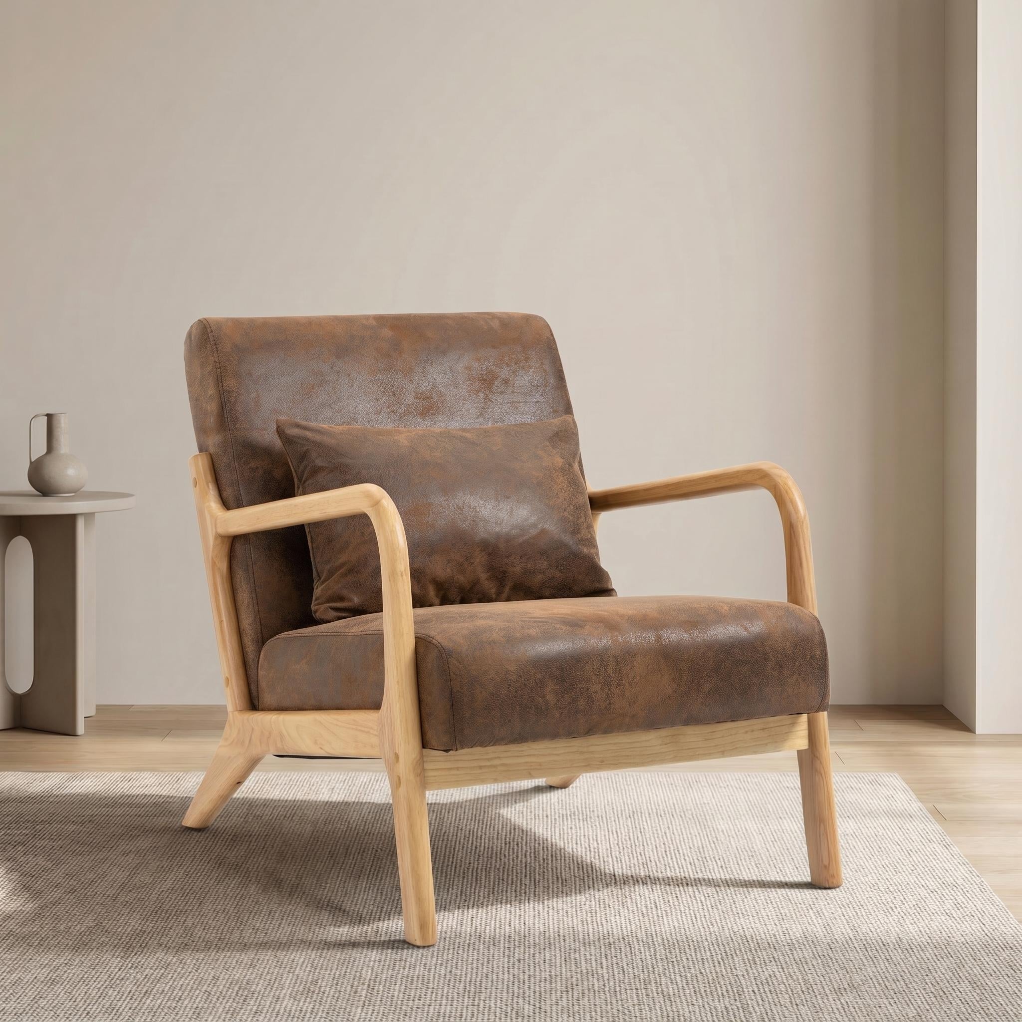 Accent Chair Upholstered Chair with Wood Frame, Antique Brown Side Chair Reading Chair Dressing Chair Vanity Chair