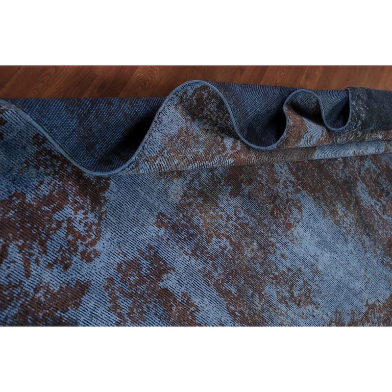 All-Over Blue Abstract Indian Area Rug Handmade Wool Carpet - 9'11"x 13'2"