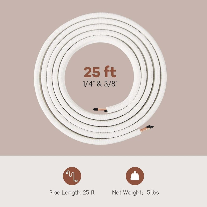 25/50 FT Mini Split Line Set PE Insulated Coil Line Extension Set - 25FT
