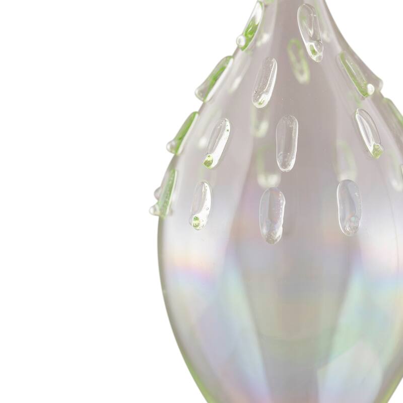Transparent Iridescent Glass Teardrop Finial Christmas Ornament - 5" - Green