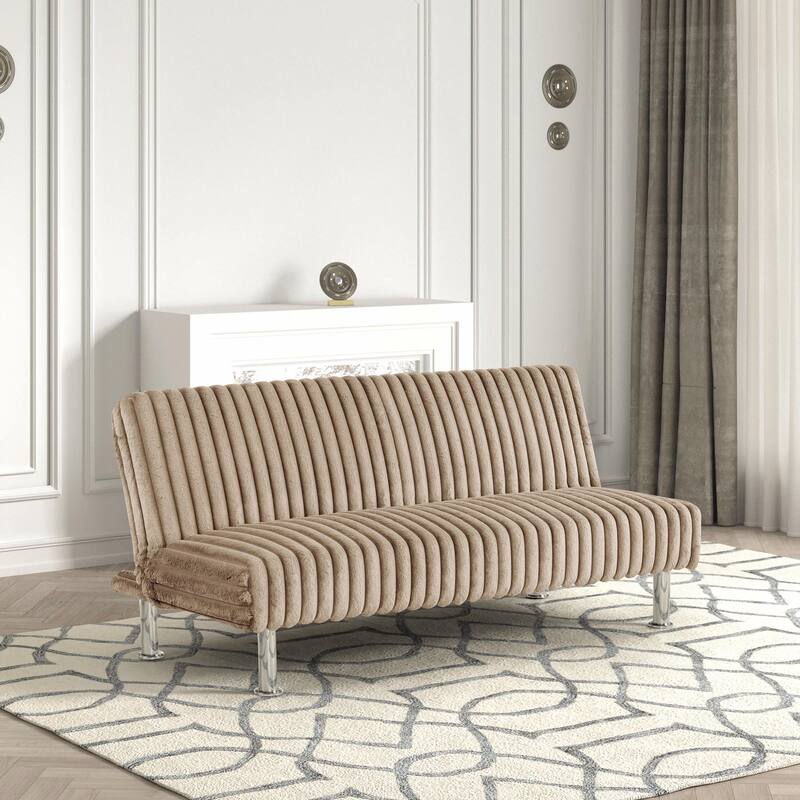 Furniture of America Draper I Modern Chenille Channel Tufted Fabric Futon Sofa Bed - Taupe Brown