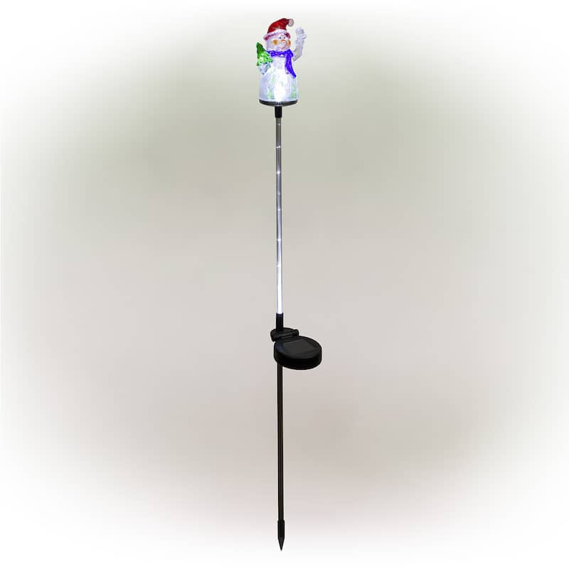 Alpine Corporation 34"H Outdoor Solar Christmas Snowman Fiber Optic Lawn Stakes with LED Lights (Set of 2) - Multi