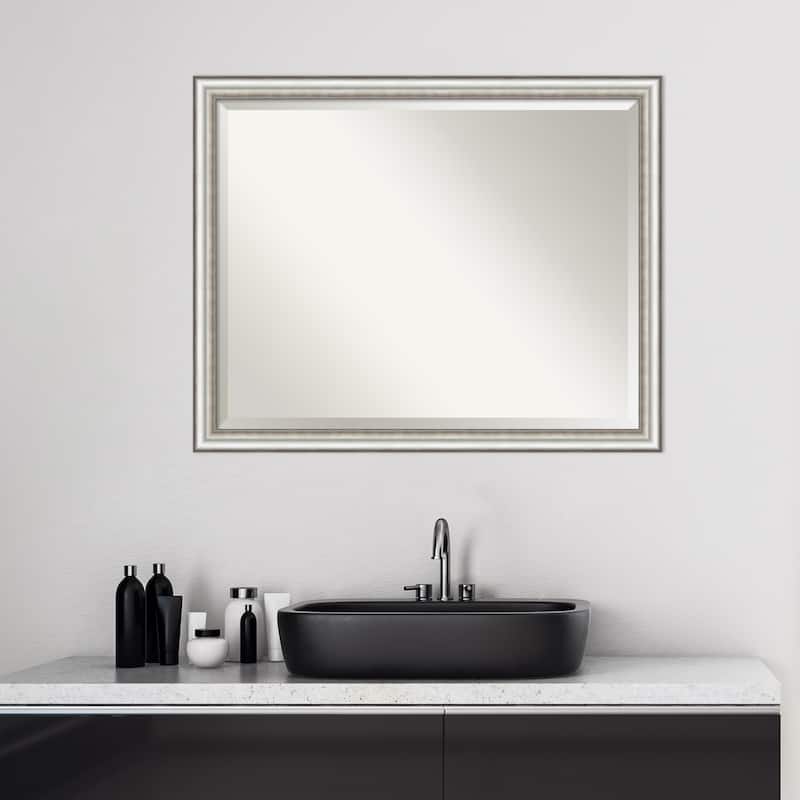 Beveled Bathroom Wall Mirror - Salon Silver Narrow Frame - Salon Silver Narrow