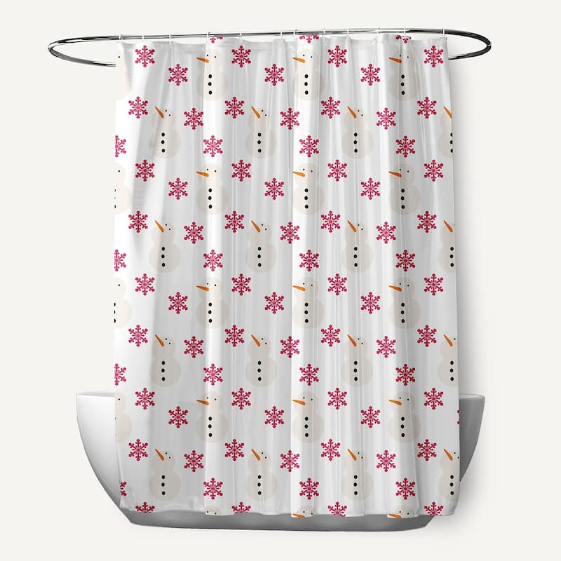 Snow Men In Snowstorm Shower Curtain - Holiday Pink