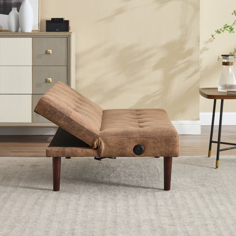 Foldable Sofa Bed with Adjustable Backrest, Charging Port, Coffee Microfiber