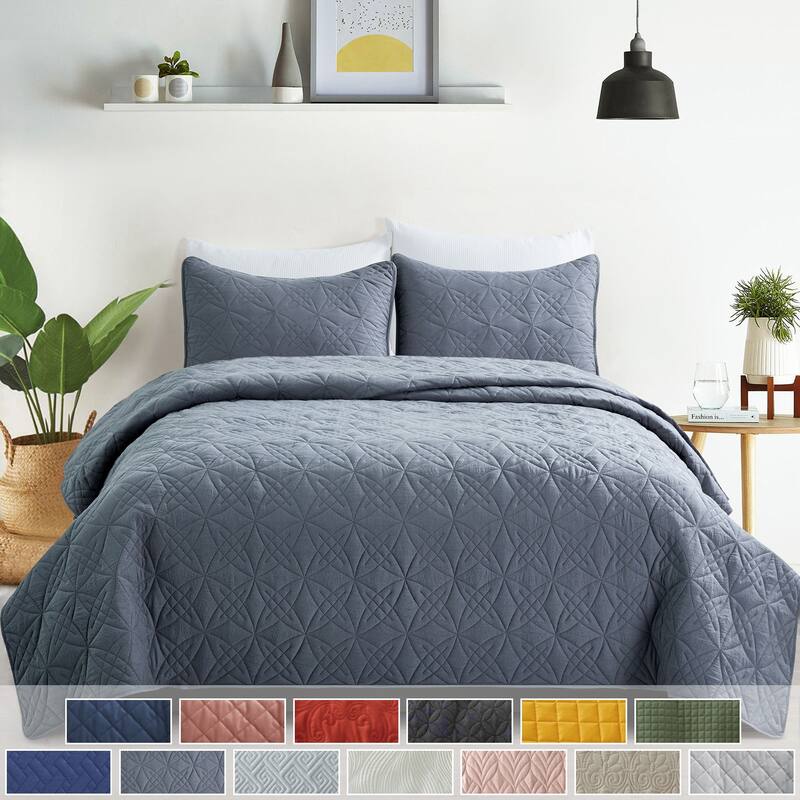 3-Piece Reversible Ultra Lighweight Coverlet Premium Microfiber Bedspread Quilt Set