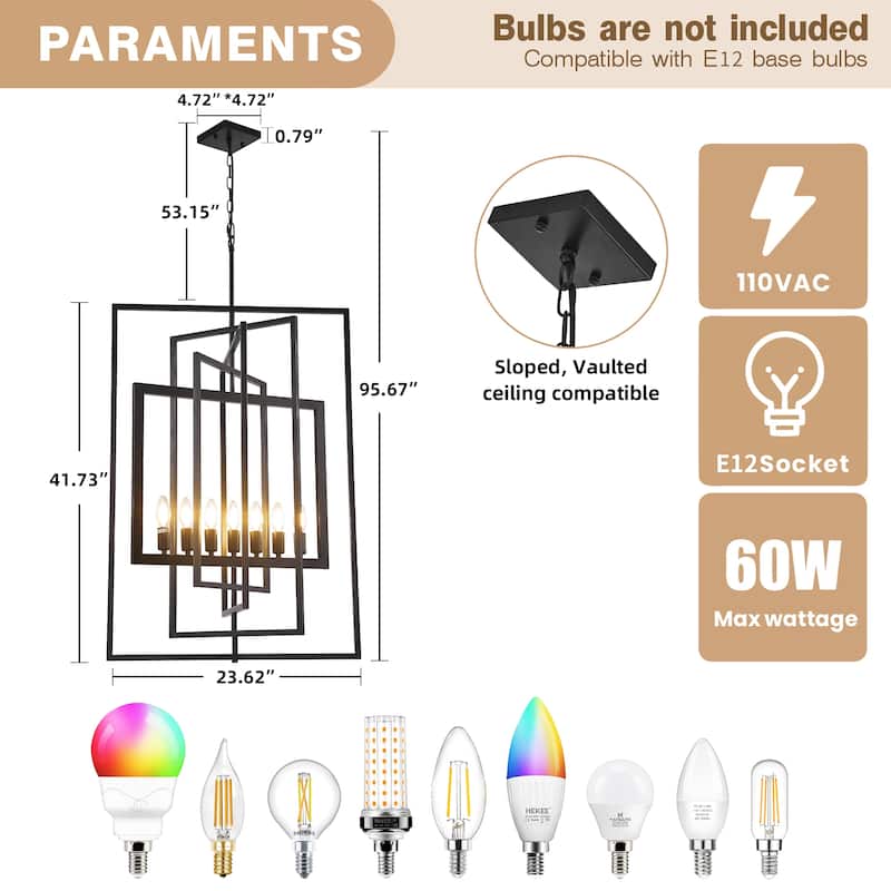 7-Light Pendant Light, 23Inch Farmhouse Chandelier Fixture with UL