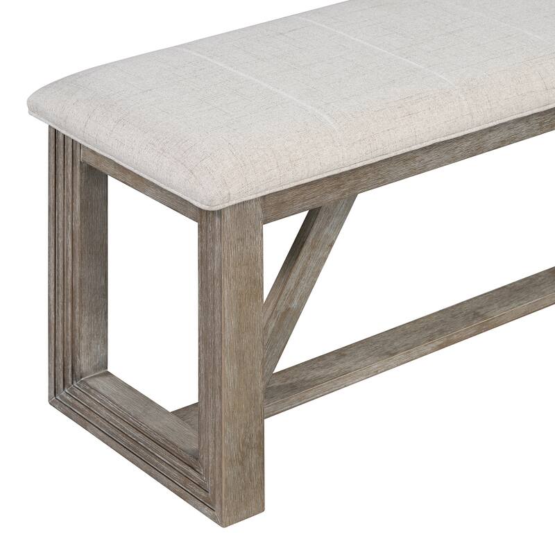 6 Piece Dining Table Chair Set, Wooden Kitchen Furniture Set with Acacia Wood Rectangular Table, 4 Chairs and 1 Bench