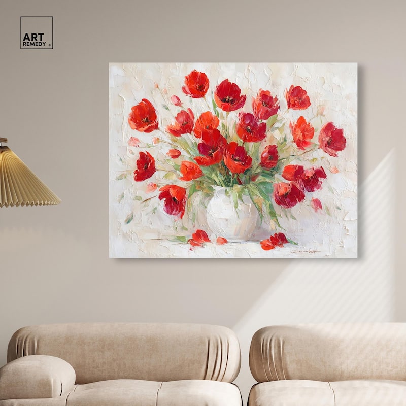 Red Blooms in a Vase Canvas by Art Remedy, Gallery Wrapped
