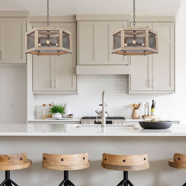 4-Light Farmhouse Rustic Chandelier Handcrafted Wood Wire ...