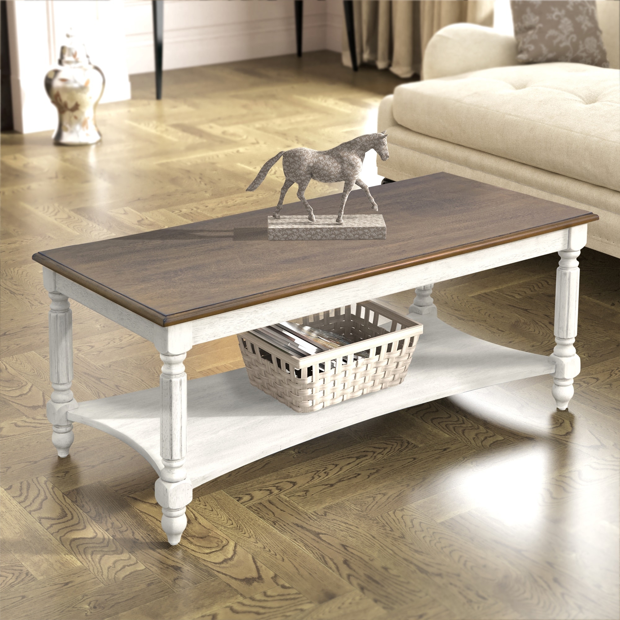 White coffee table with oak top hot sale