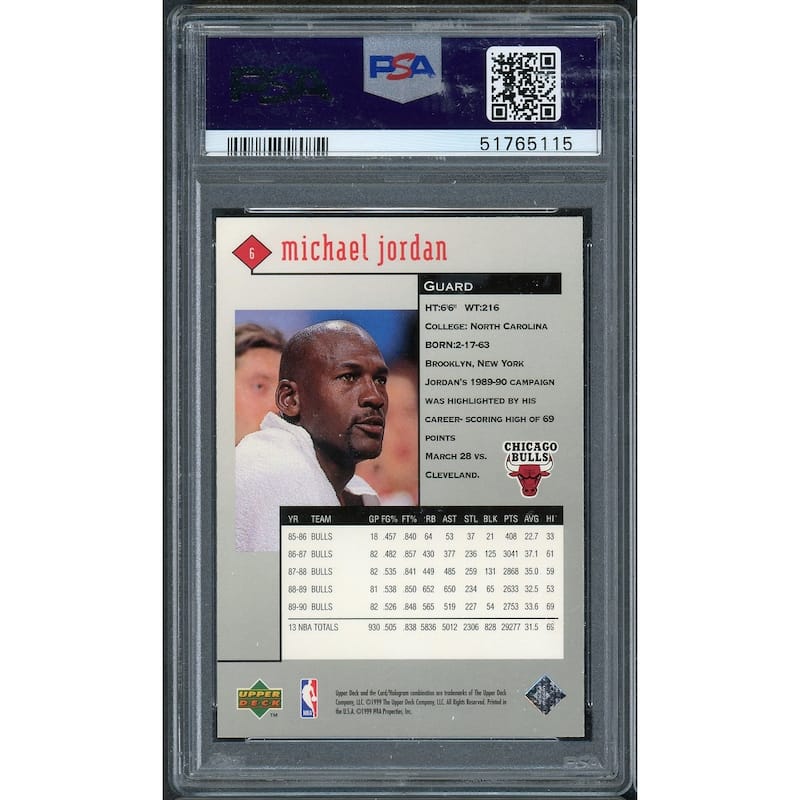 Michael Jordan 1998 Upper Deck Black Diamond Basketball Card #6 Graded PSA 9 MINT - 8'6" x 11'6"