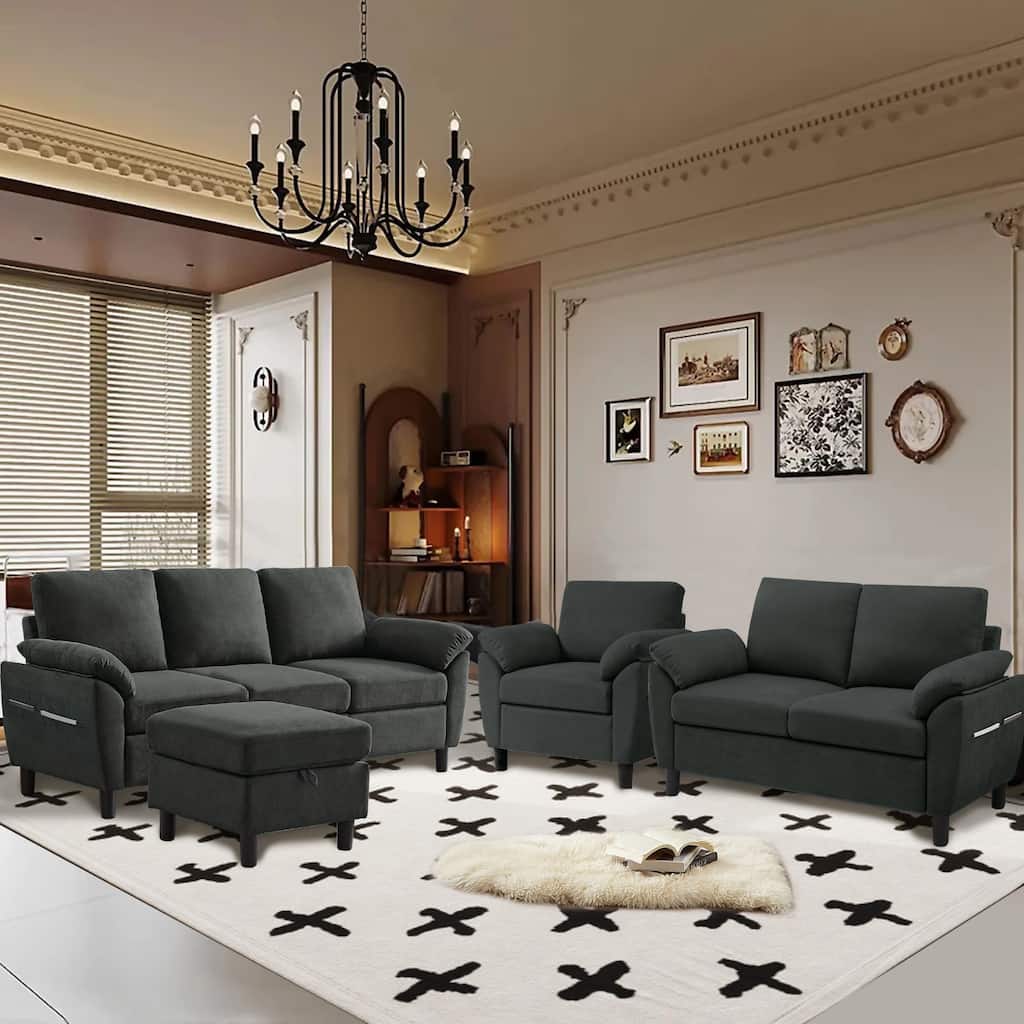 4-Piece Living Room Sectional Sofa Set with Loveseat and Chair
