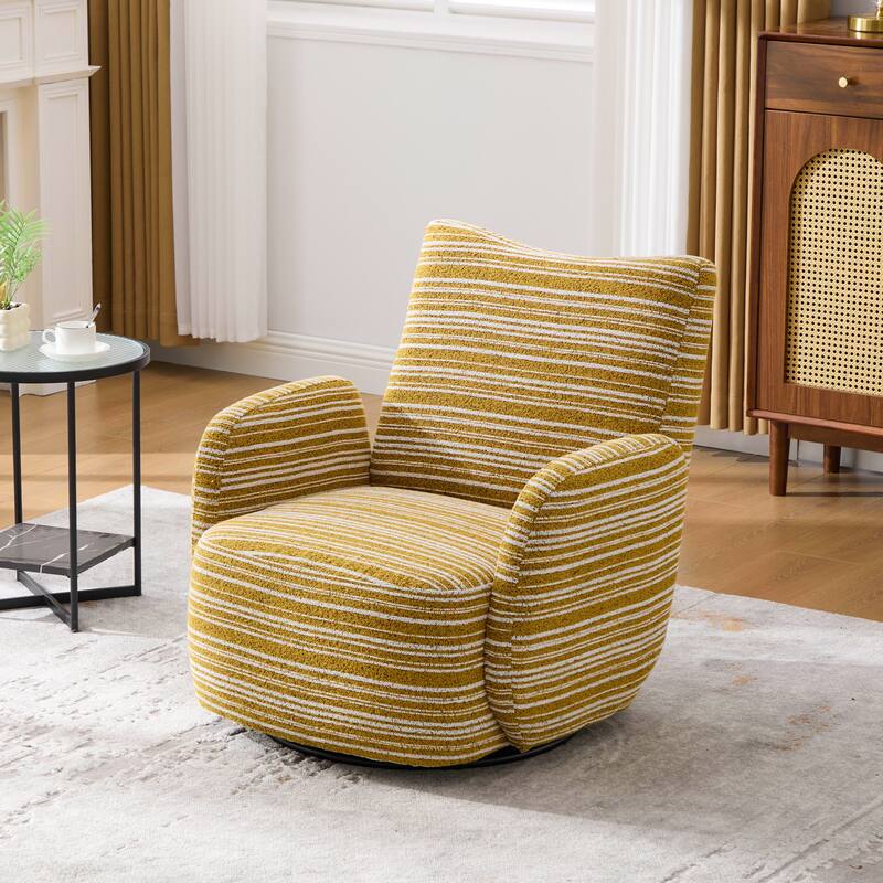 Swivel Striped Accent Chair with Metal Base, Modern Arm Chair for Living Room, Fabric Club Single Sofa Chair
