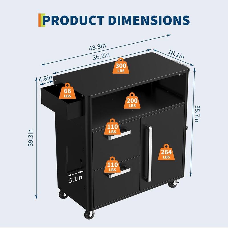 3-Tier Lockable Wheels Grill Cart, Kitchen Cart for Patio, Deck, Backyard, and Camping
