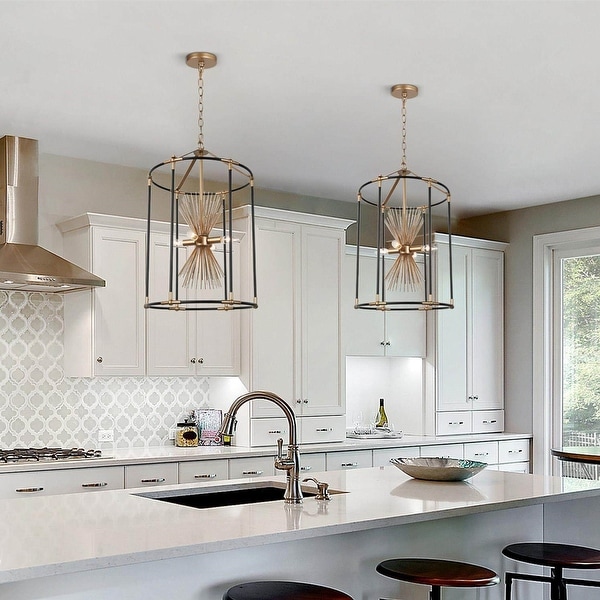 Modern Farmhouse 4 Light Black Gold Starburst Chandelier Cage Pendant Light for Dining Room On Sale Bed Bath Beyond 35436600