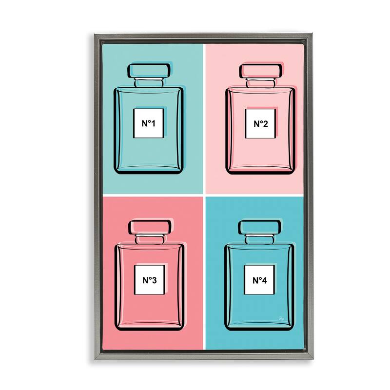 Stupell Pink & Blue Perfumes Framed Floater Canvas Wall Art Design By Martina Pavlova - 17 x 25 - Grey