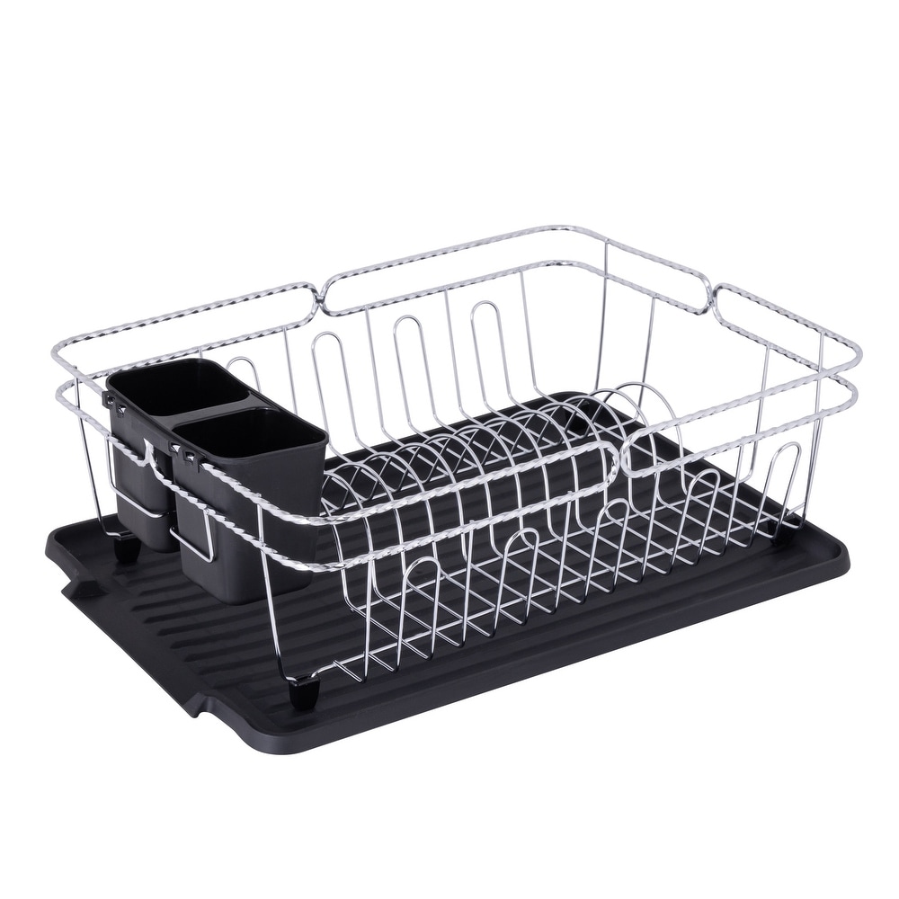 Dish Drying Rack, iSPECLE Dish Drainer with Tray Utensil Cup, for Small  Household Kitchen, Black/Golden 
