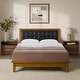 preview thumbnail 1 of 18, Leocadia Mid-century Modern Button-tufted Genuine Leather Solid Wood Platform Bed with Charging Ports by HULALA HOME