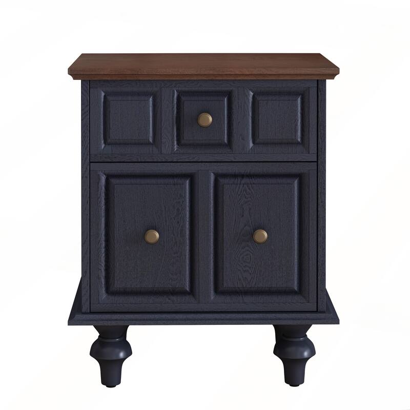 Vintage Nightstand with 2 Drawers and Roman Column Legs Set of 2