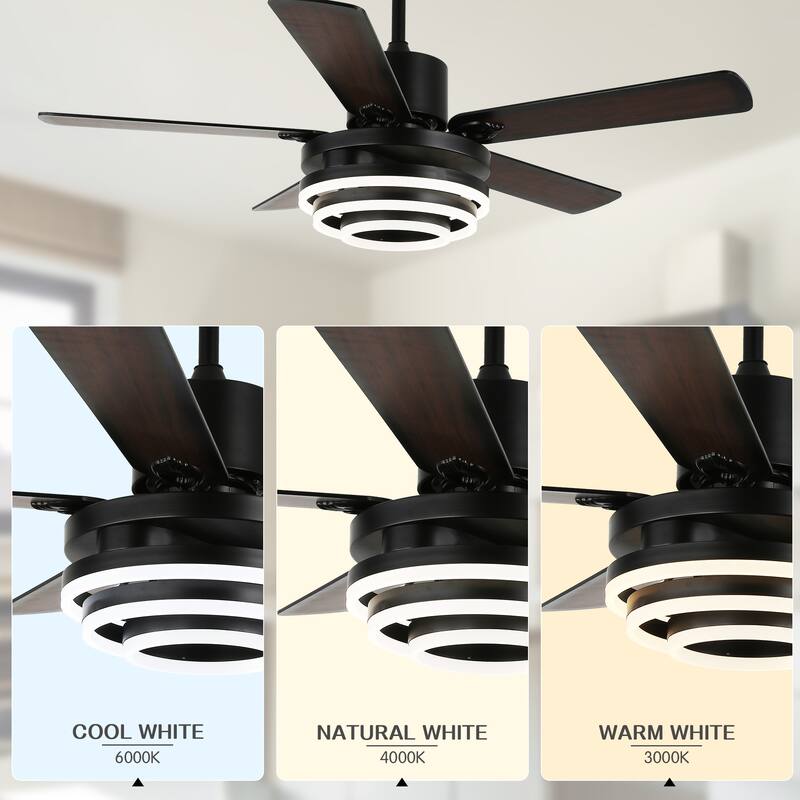 52Inch Modern DIY Shape Reversible Ceiling Fan with LED Light, 6-Speed Ceiling Fan with Remote for Large Room - 52 Inches