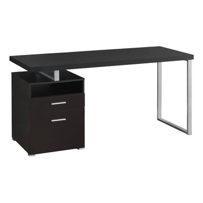 Monarch 60"L Computer Writing Desk with Drawers - Cappuccino,Silver