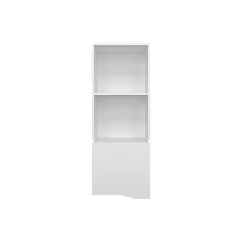 Wall Cabinet with 1 Door and 2 Open Shelves, White Medicine Storage Cabinet for Bathroom, Kitchen, or Garage