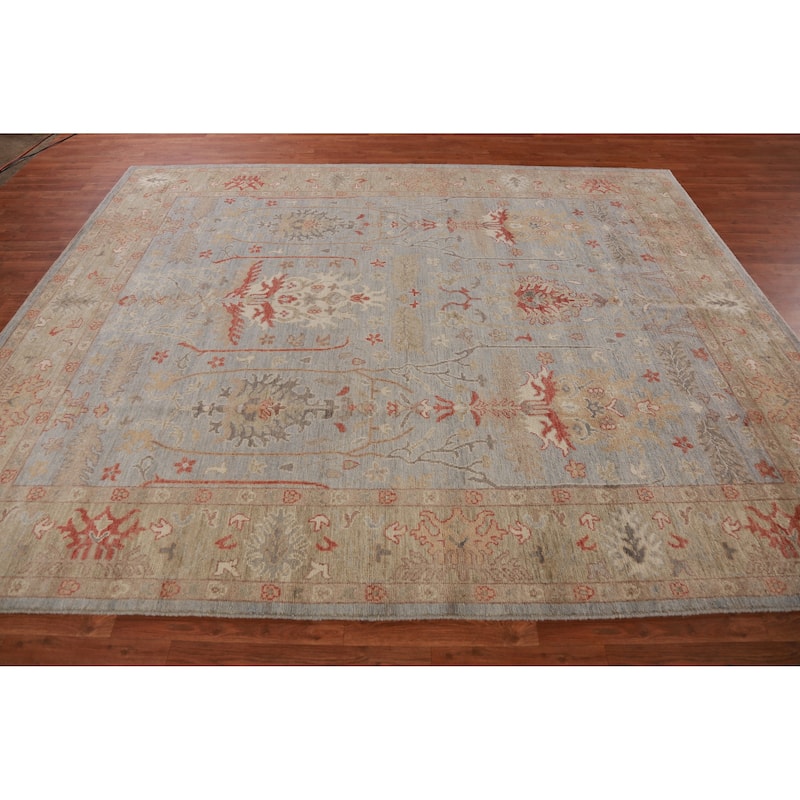 Hand Knotted Oriental 100% Wool Carpet Transitional All-Over Greys & Charcoal Oushak Area Rug - 9' 10'' X 8' 0''