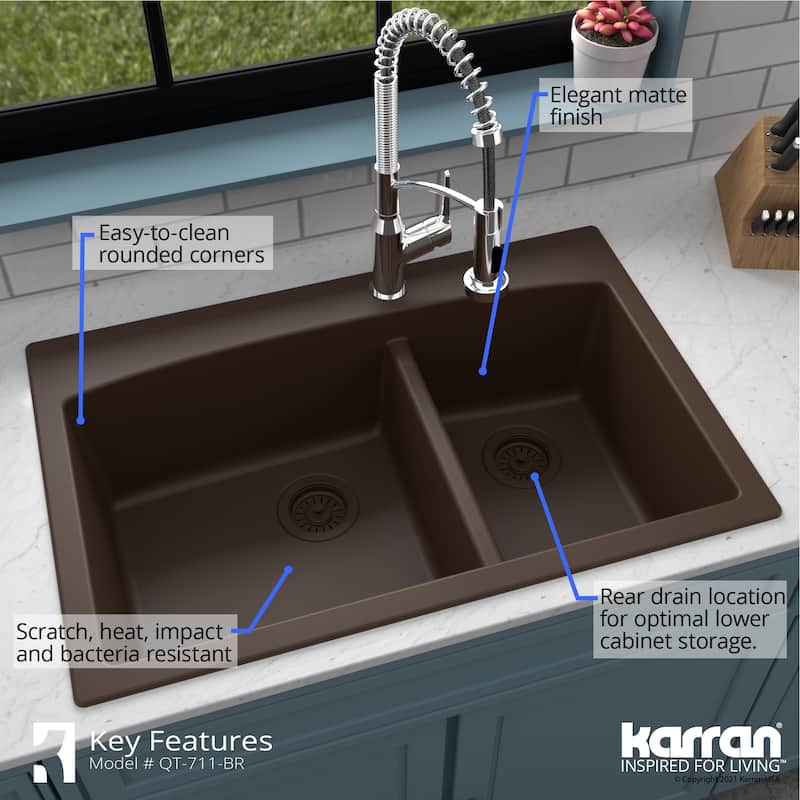 Karran Drop-In Quartz Double Bowl Kitchen Sink
