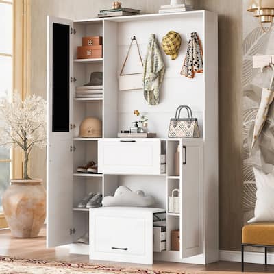 Entryway Bench with Integrated Shoe Cabinet