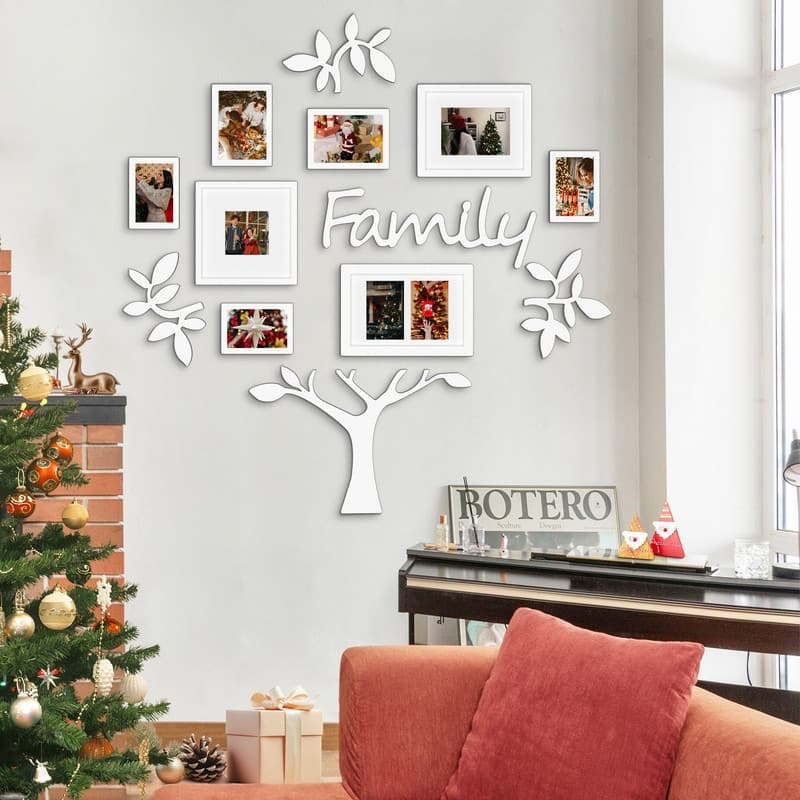HELLO LAURA Picture Frame Gallery Collection Display Tree Shape Family Theme 13 PCS White Tree