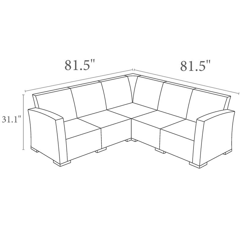 5 Piece White Outdoor Patio Sectional with Natural Beige Sunbrella Cushion 81.5"